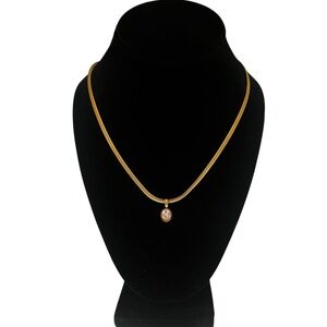 NEW 18K GOLD PLATED SNAKE CHAIN NECKLACE WITH OVAL BEZEL PENDANT